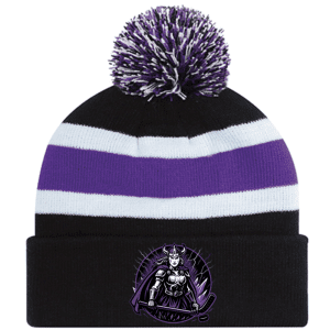 9S243M Acrylic Roll Pom Pom Toque - Black/Purple/White